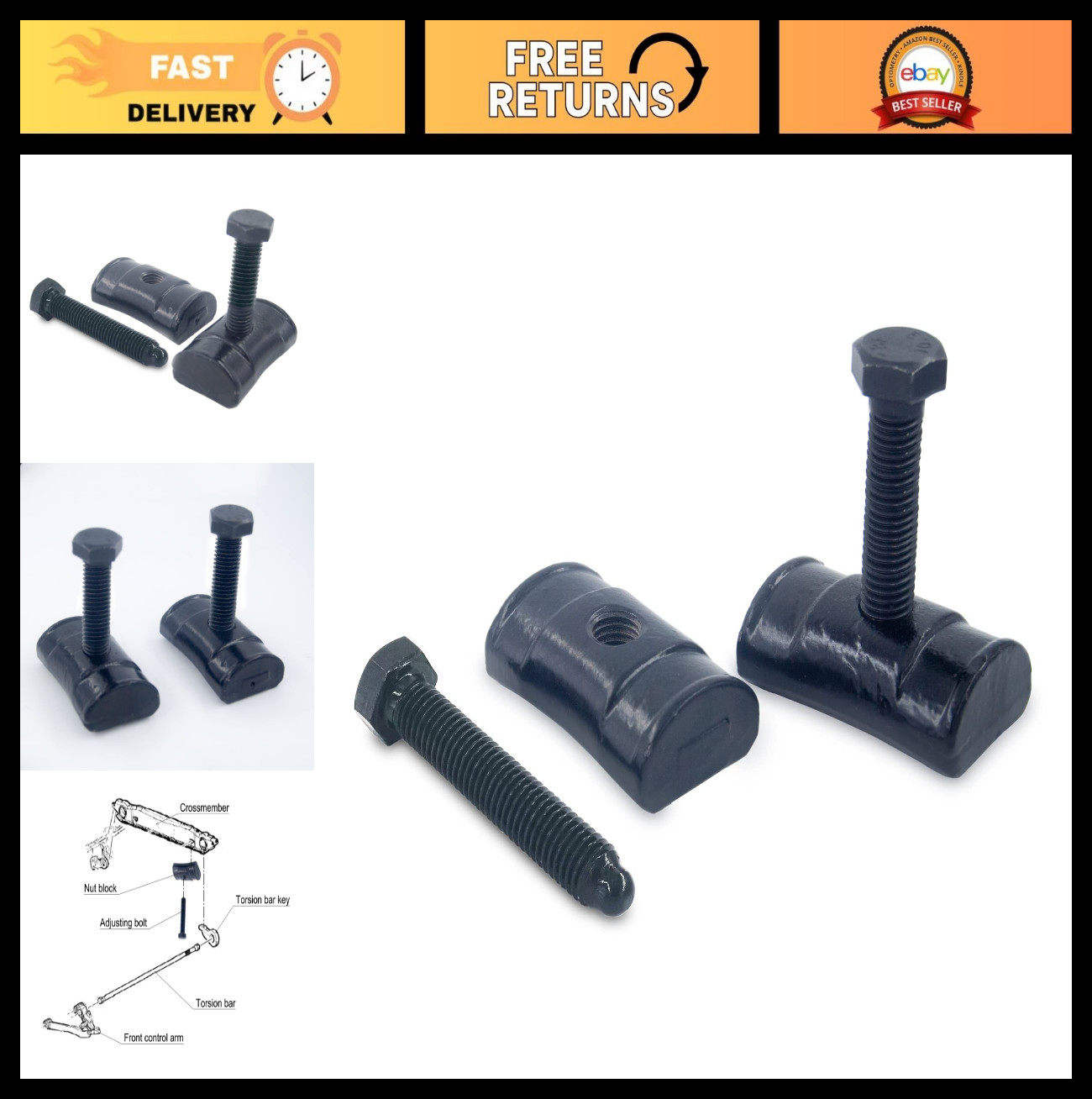 Torsion Bar Key Adjustment Block Nuts & Bolts Set for Chevy Silverado Tahoe, 2-P