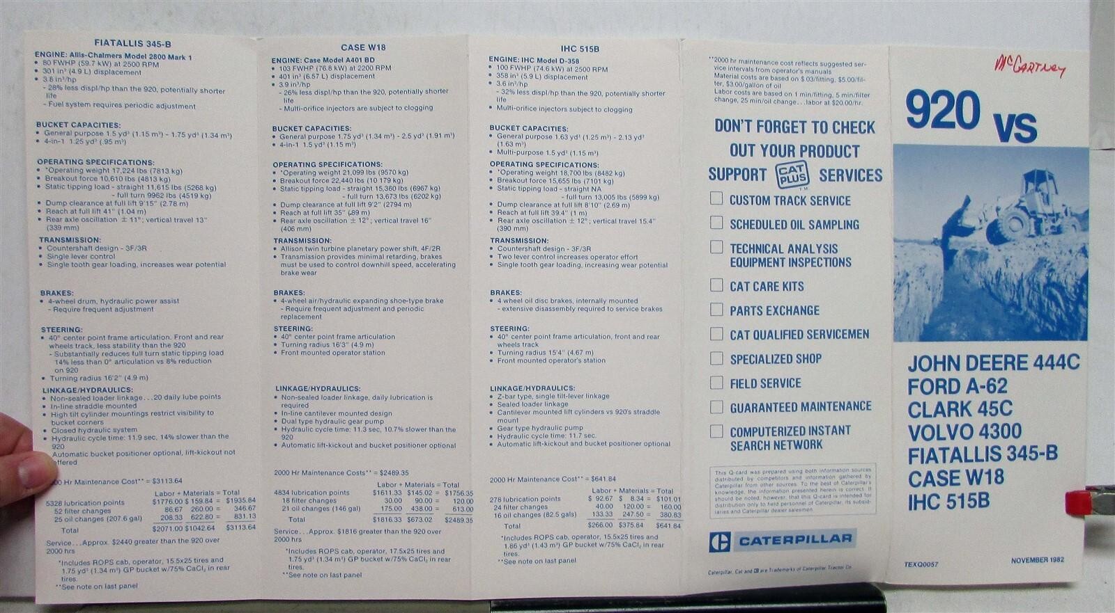 1983 Caterpillar 920 Wheel Loader VS Competition Construction Sales Brochure