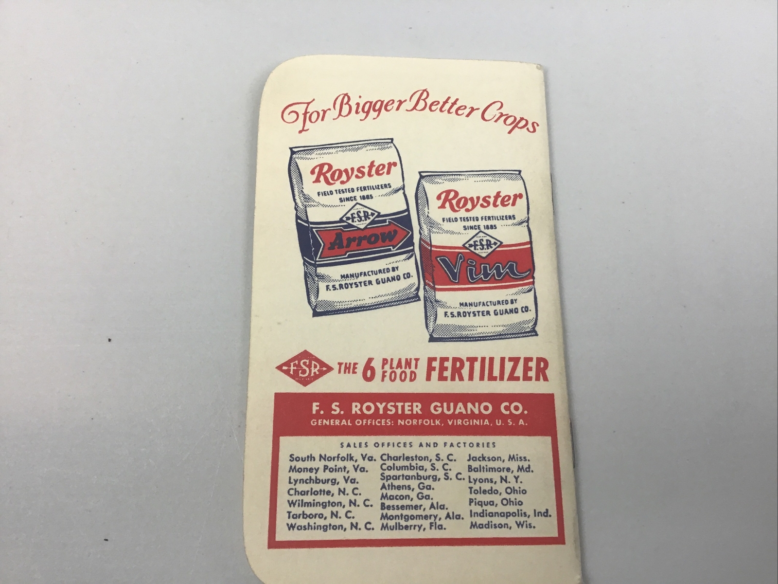 Vintage 1959 Advertising Booklet FS Royster Guano Company Plant Food Fertilizer