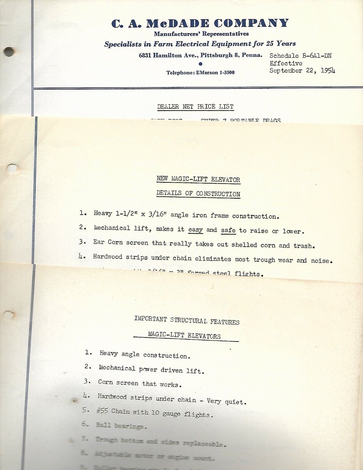 Farm Equipment Brochure – Chase – Magic Lift – Elevator – 5 items (F7777)