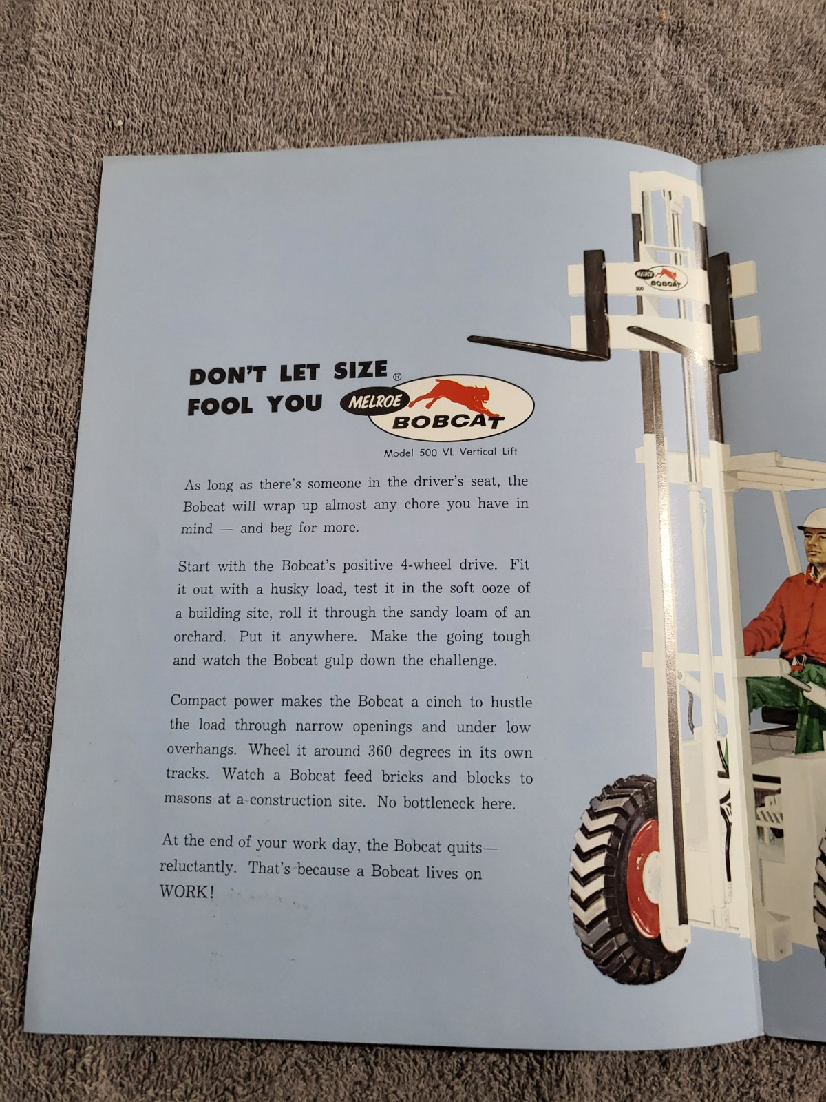 Vintage 1971 BROCHURE Melroe Bobcat Skid Steer Loader Fork Lift 500VL & 600VL