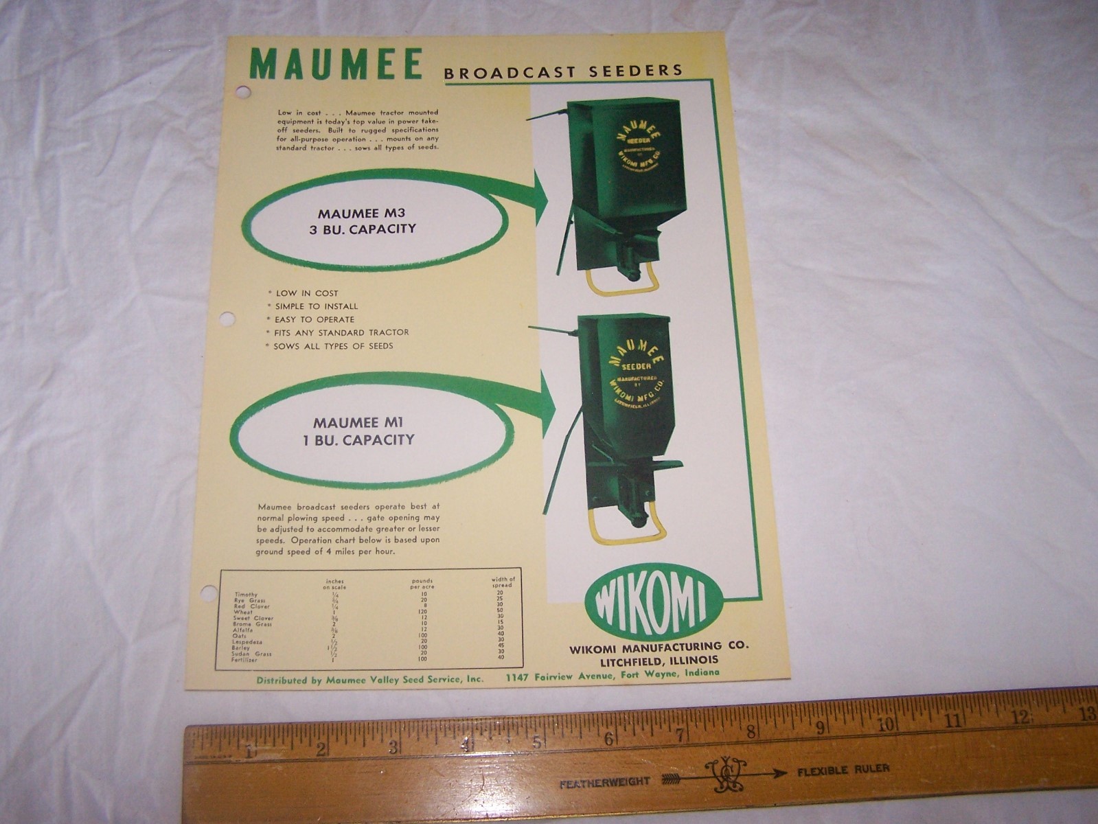 Vintage MAUMEE VALLY SEED Fort Wayne Indiana SEEDER – Wikomi Litchfield Illinois