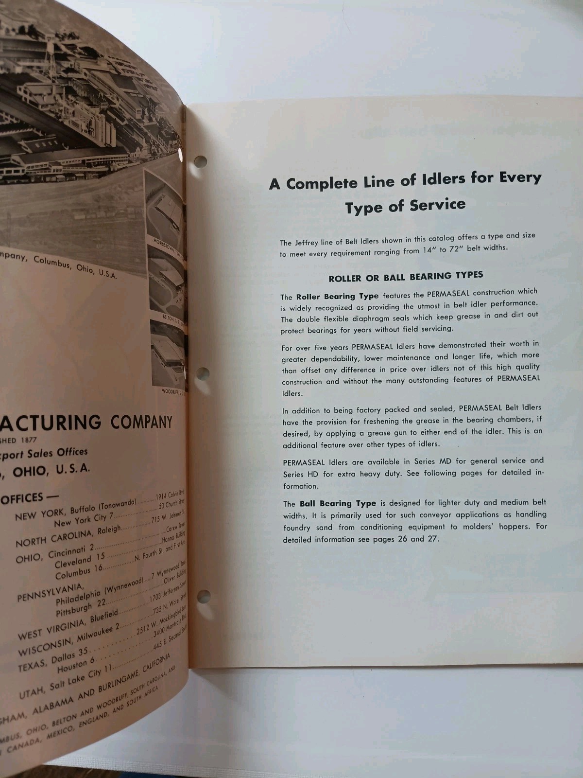 1960s Jeffrey Permaseal Idlers Machinery Catalog 996 For Belt Conveyors