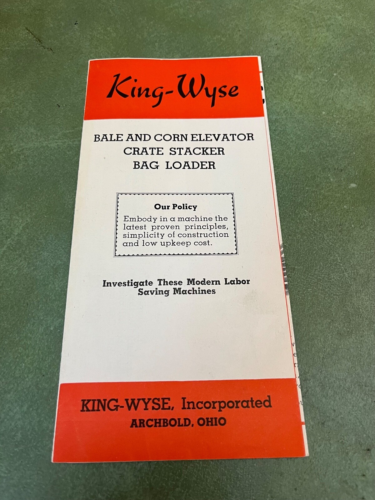 Vintage King Wyse Corn Elevator Crate Stacker Sales Pamphlet