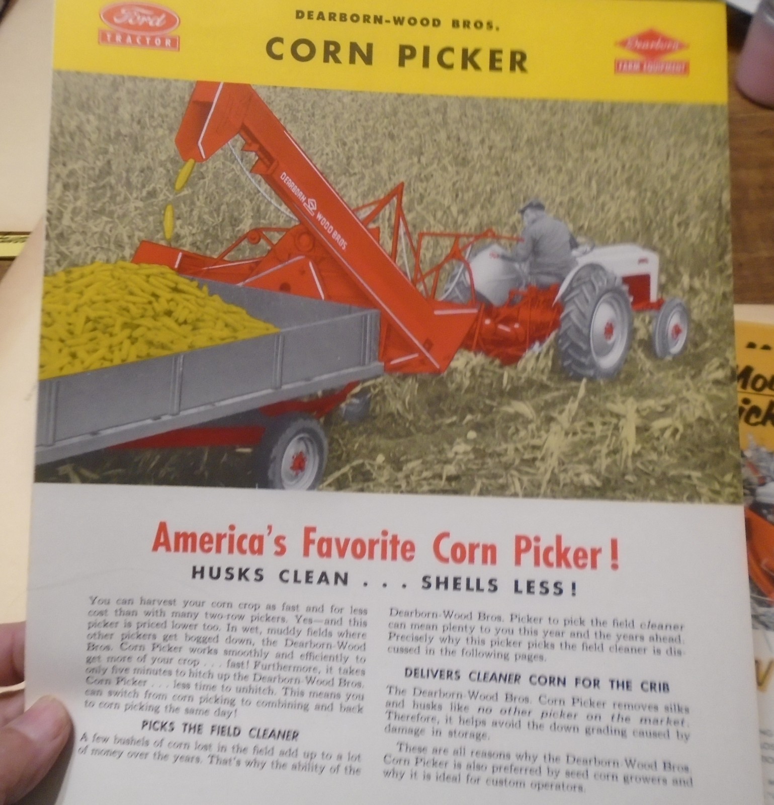 NOS Dearborn-Wood Bros. Corn Picker 2 Page Sales Brochure Ford Tractor