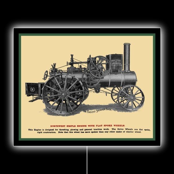 1906 Style Northwest Simple Traction Engine NEW LED Hanging Lighted Sign: 18×23&Prime;