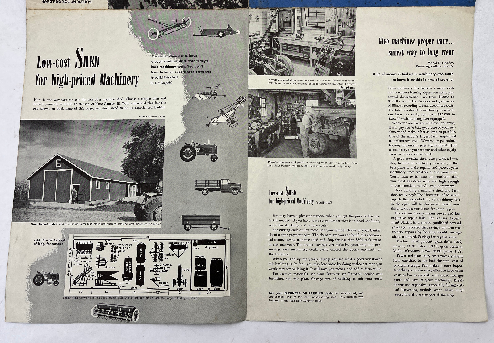 1952 Low Cost Shed for High Priced Machinery for Farms Blueprint U.S. Gypsum Co.