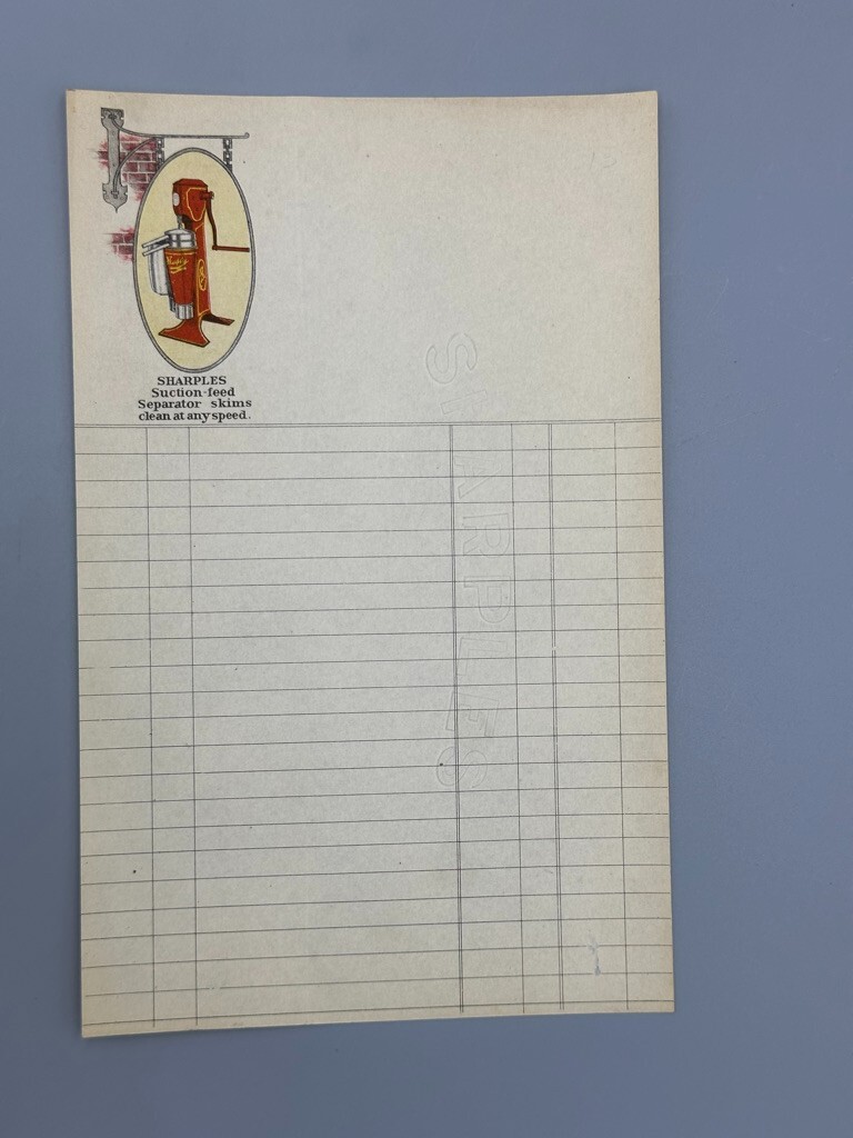 c 1910 SHARPLES CREAM SEPARATOR Farm Advertising Antique Illustrated Receipt
