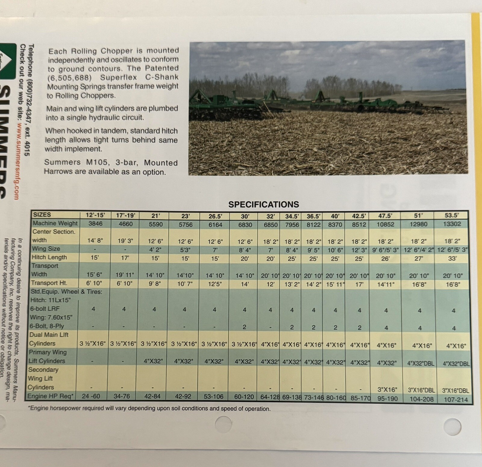 Summers Hydraulic Fold Rolling Chopper 2010 Sales Brochure Agriculture Farm Tool