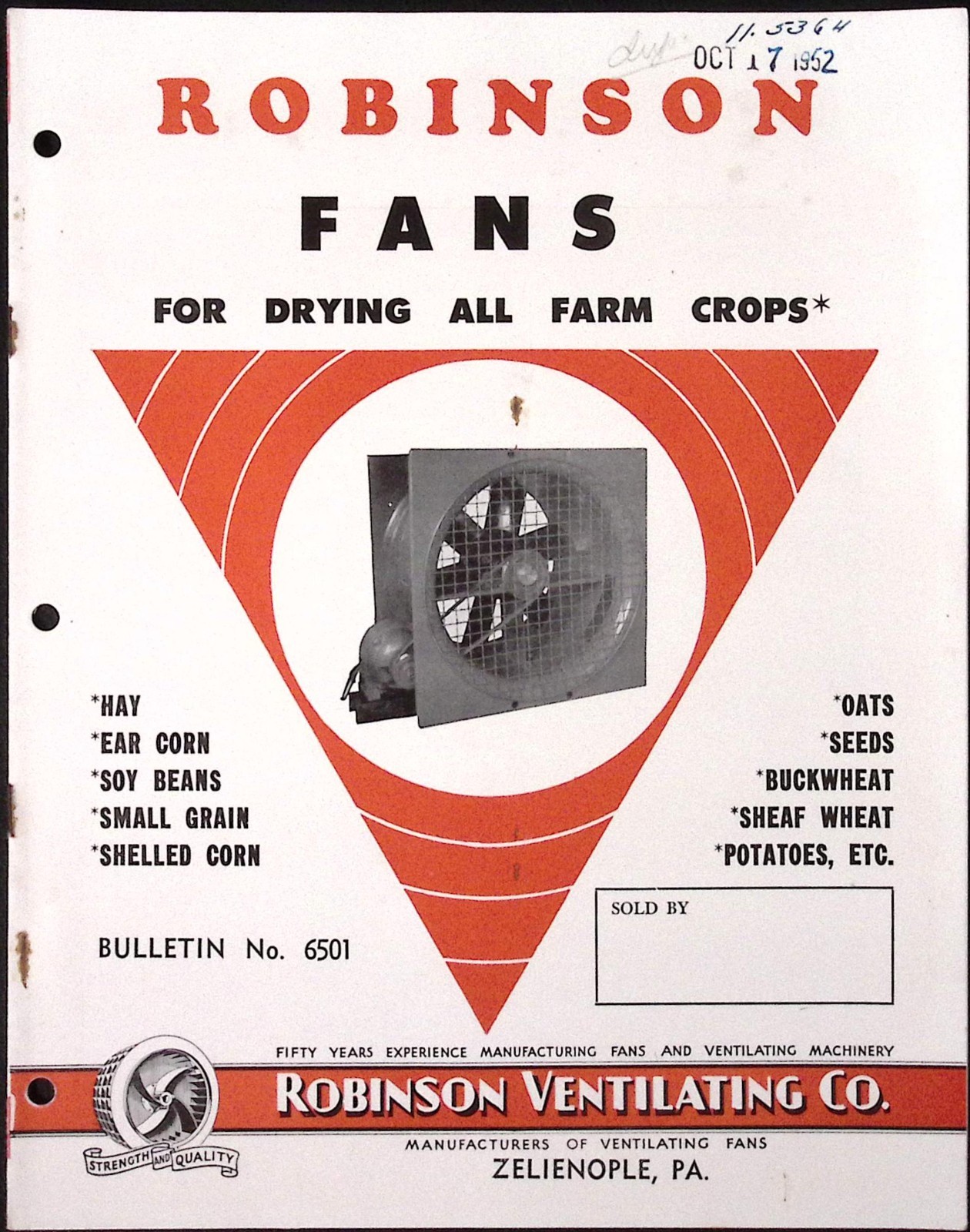 1952 Robinson Fans for Drying Farm Crops Brochure Robinson Ventilating Co