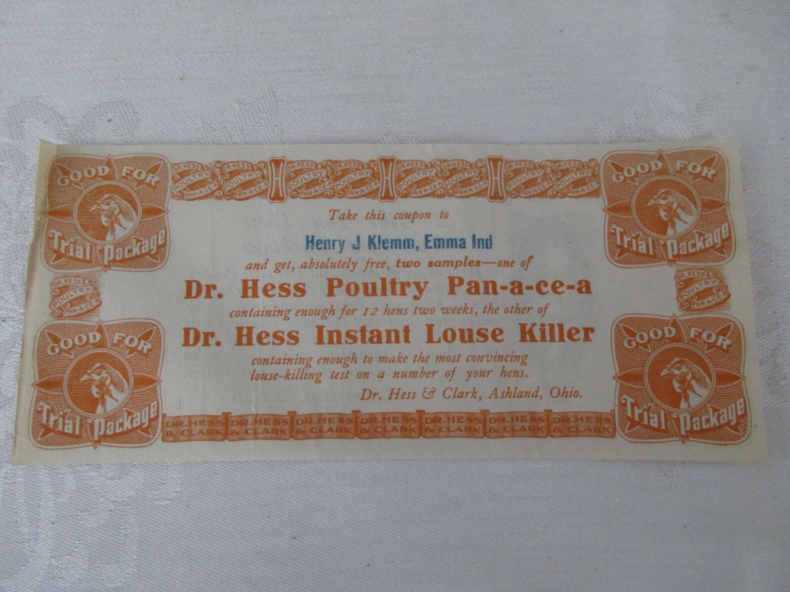 Old Advertising – Dr. Hess Poultry Pan-a-ce-a and Louse Killer