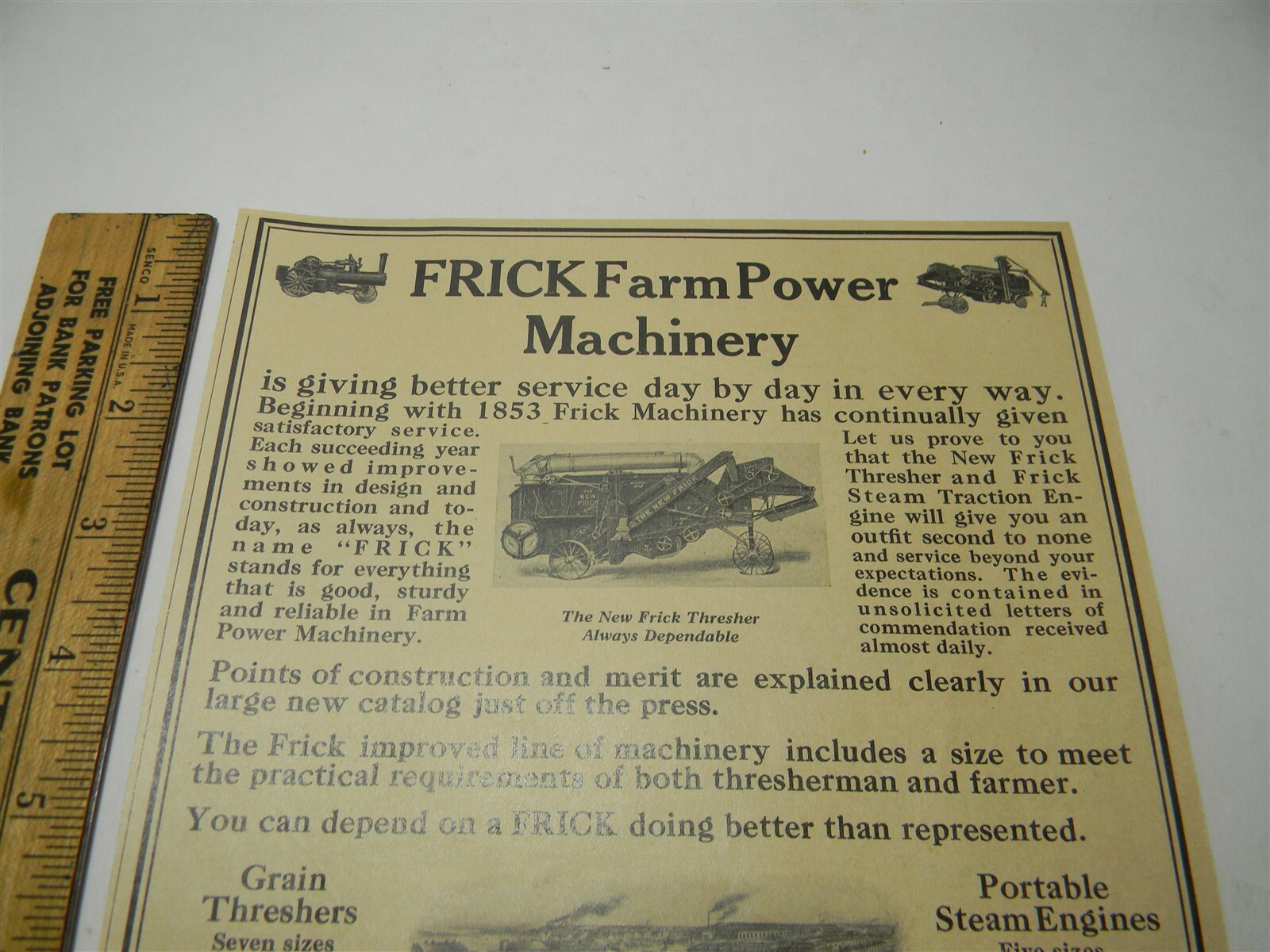 Vintage 1920s Frick Thresher Waynsboro Pa. Man Cave Farming Print Ad – 8O2