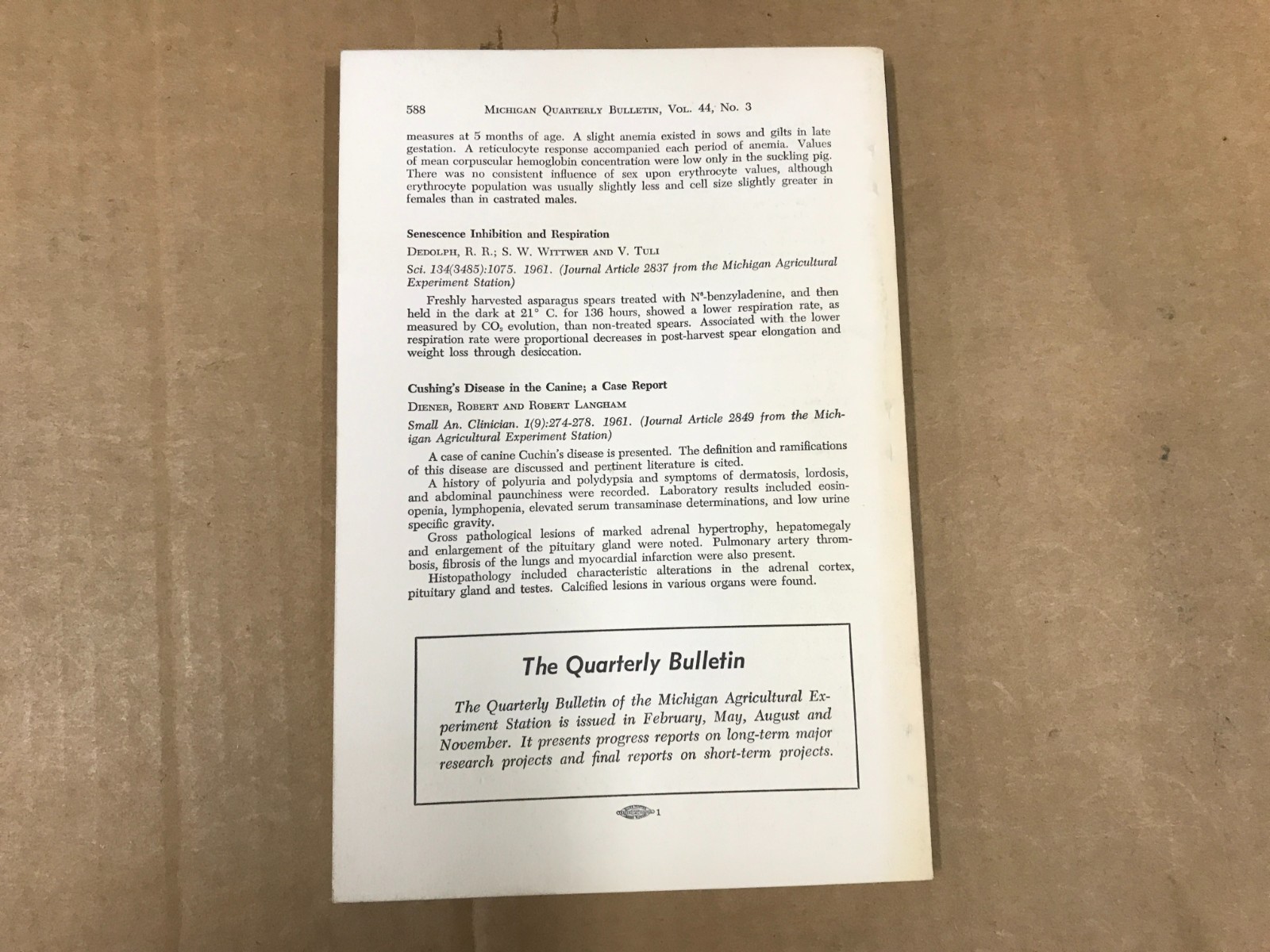 VTG Michigan State Agriculture Quarterly Bulletin – Vol. 44 No.3 – February 1962