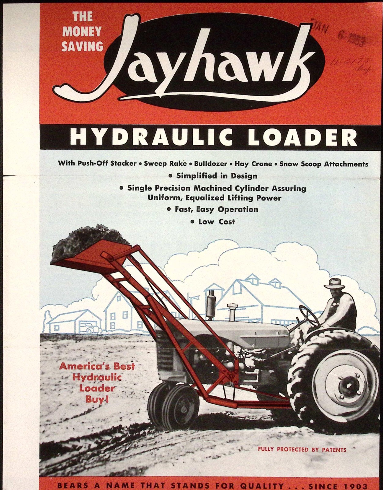 1953 Jayhawk Hydraulic Loader Dealer Brochure Wyatt Manufacturing Salina KS