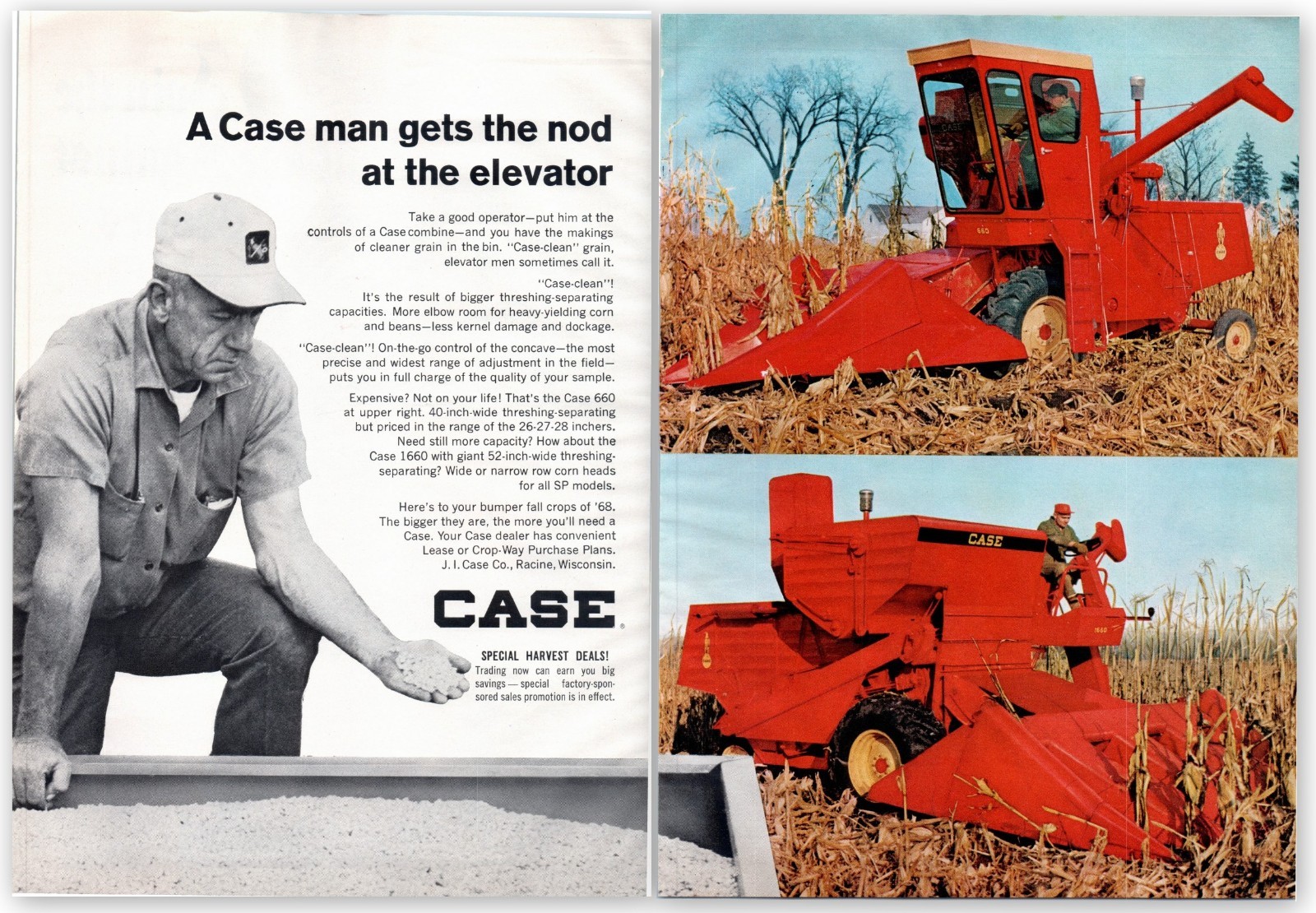 1968 Case 660 1660 Grain Combine Red 60&rsquo;s Vintage 2-Page Print Ad