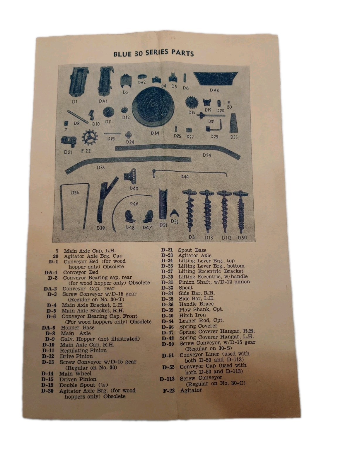 RARE John Blue Dependable Farm Machinery Blue 30 PARTS LIST & Instructions Ala.