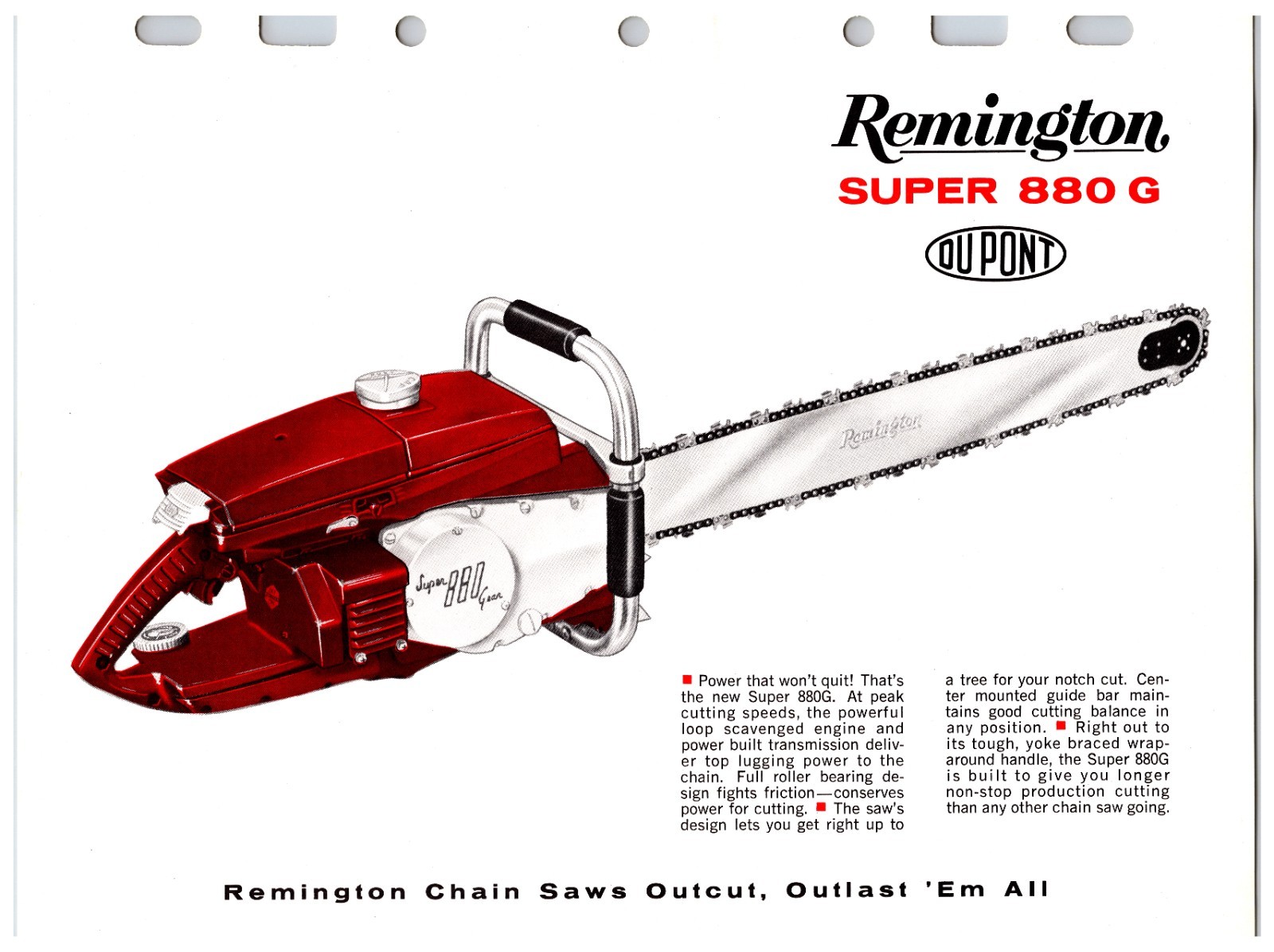 Vintage Original Remington Chainsaws Sales Sheet (Model Super 880 G) Info Sheet