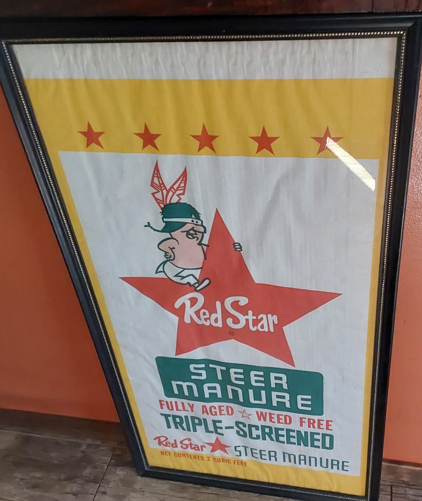 RED STAR STEER MANURE OLD FRAMED MANURE BAG/SACK 36 x 20