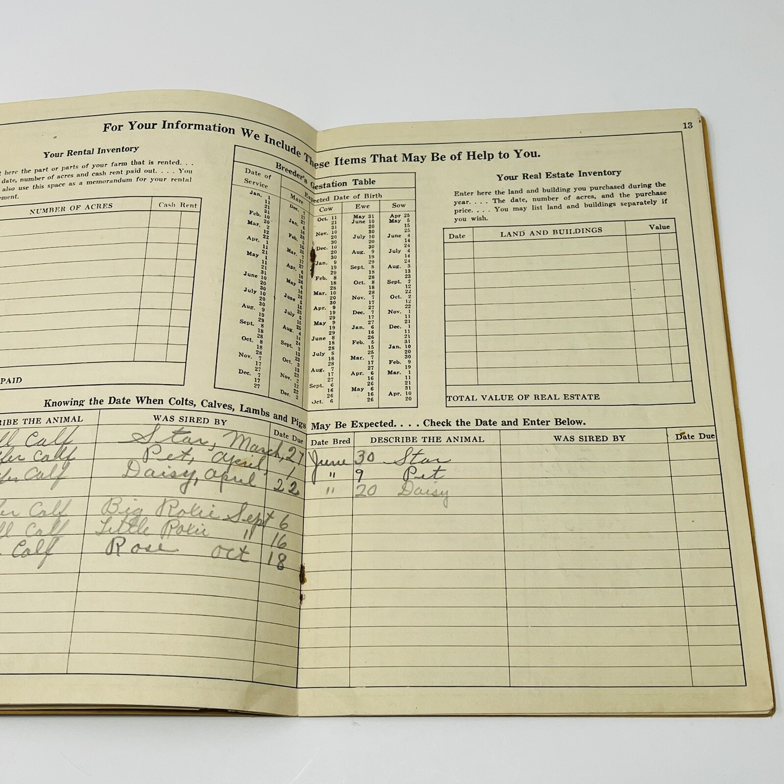 1944 1945 Practical Farm Record Book Jewell Rendering Iowa Falls IA Filled Out