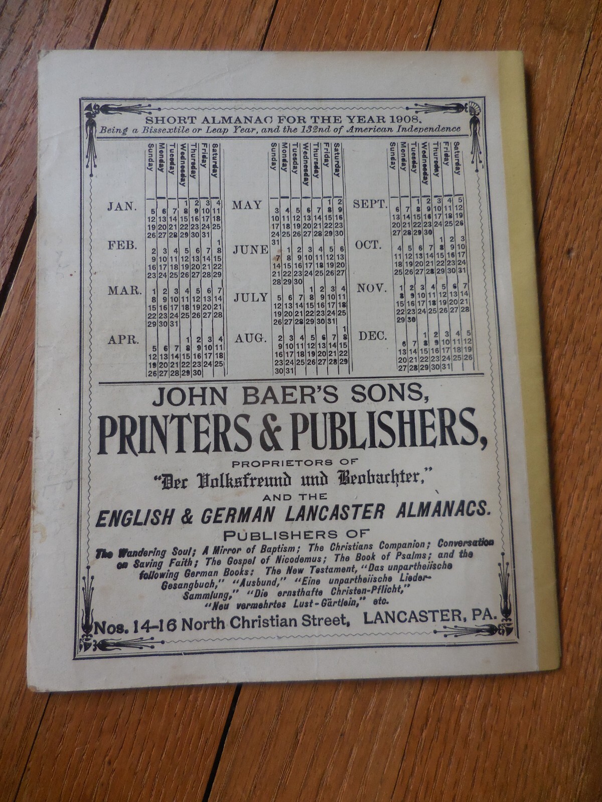4 Vintage Agricultural Almanacs, Lancaster, PA 1906, 1908, 1909, 1910, J. Baer