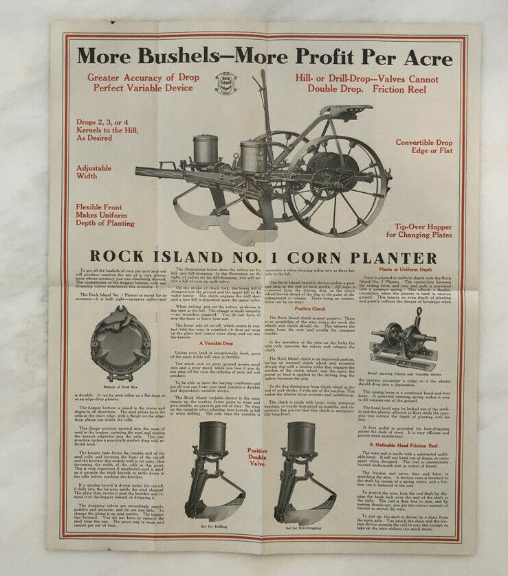 1926 ROCK ISLAND No. 1 CORN PLANTER Plow Co FARM Advertising Antique Brochure