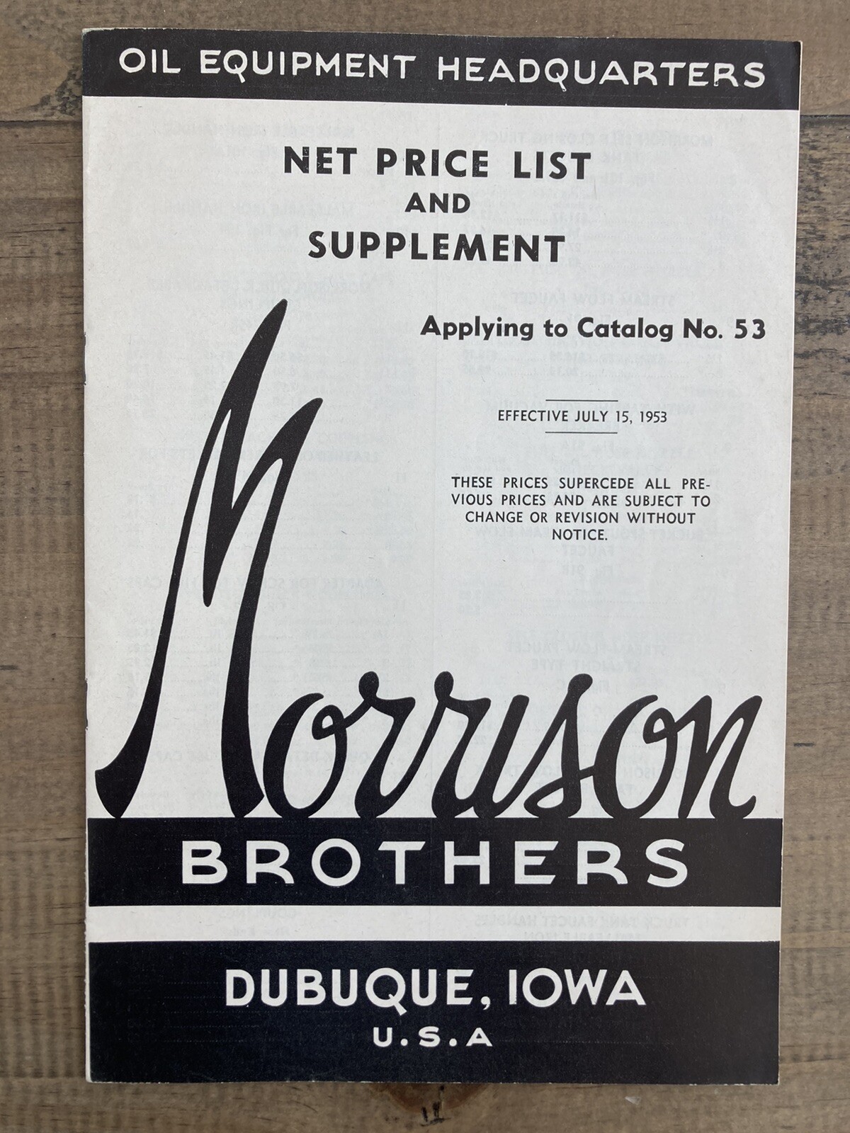 1951 Morrison Brothers Catalog No. 51 & 1953 Net Price List & Supplement