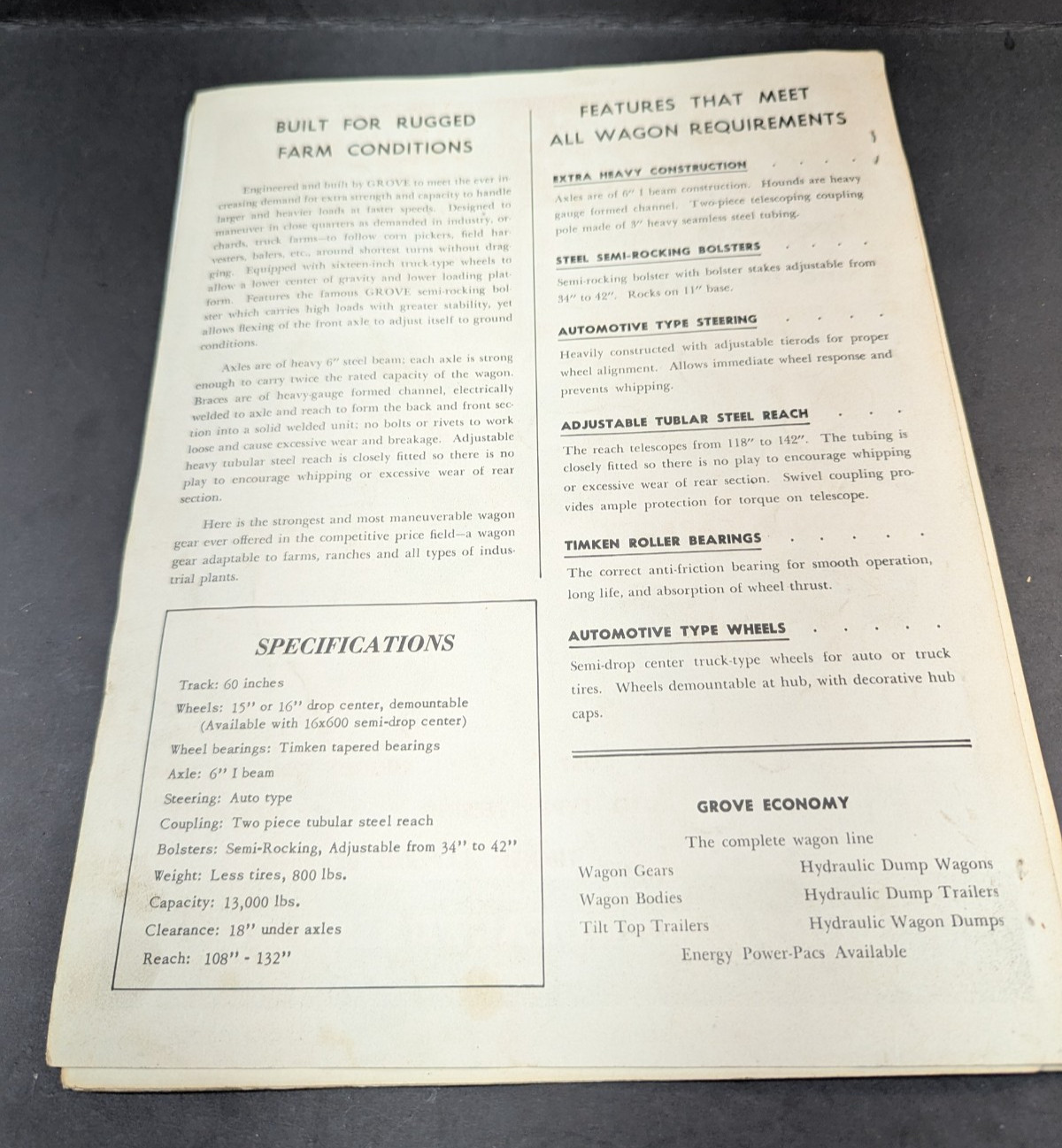 Vintage Grove Manufacturing Farm Wagon Catalog 9 Pages 1950&rsquo;S