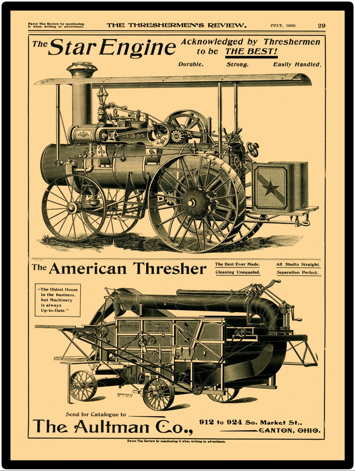 Aultman 1900 Star Engine 9 x 12” Repro Aluminum Sign + American Thresher