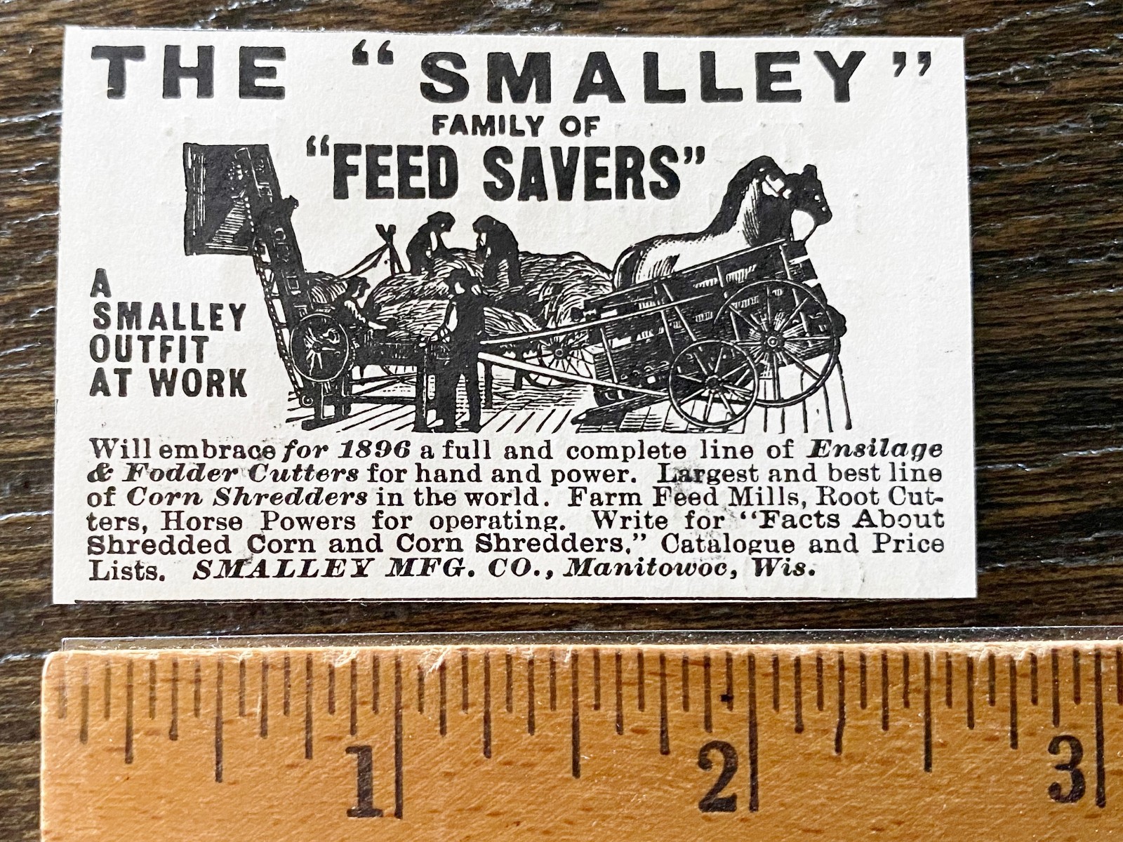 The SMALLEY FAMILY of FEED SAVERS Manitowoc,Wis.1896 Corn Mill Farming Print Ad