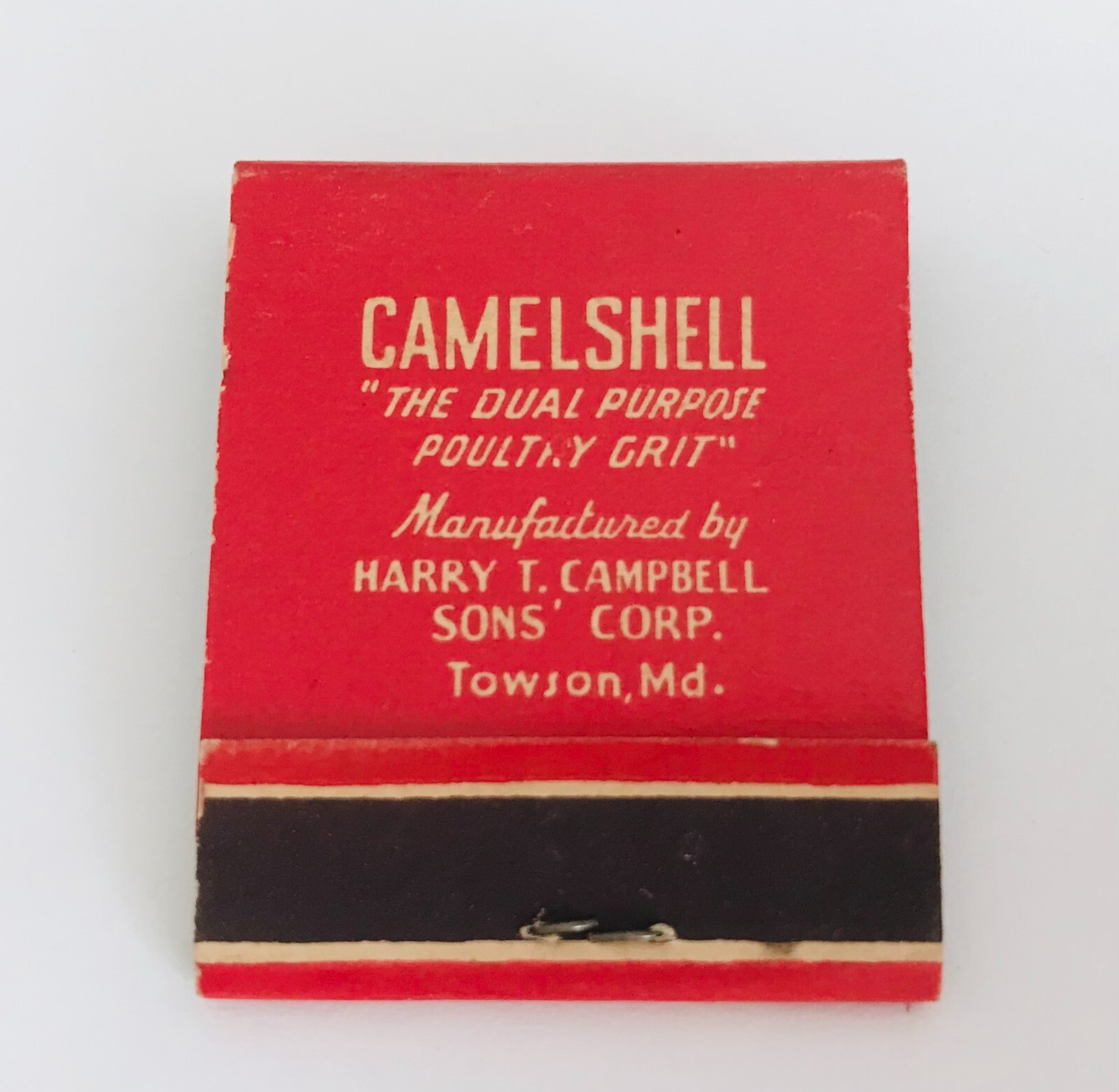 Vintage Camelshell Poultry Grit Feed Matchbook Towsen MD USA H Campbell