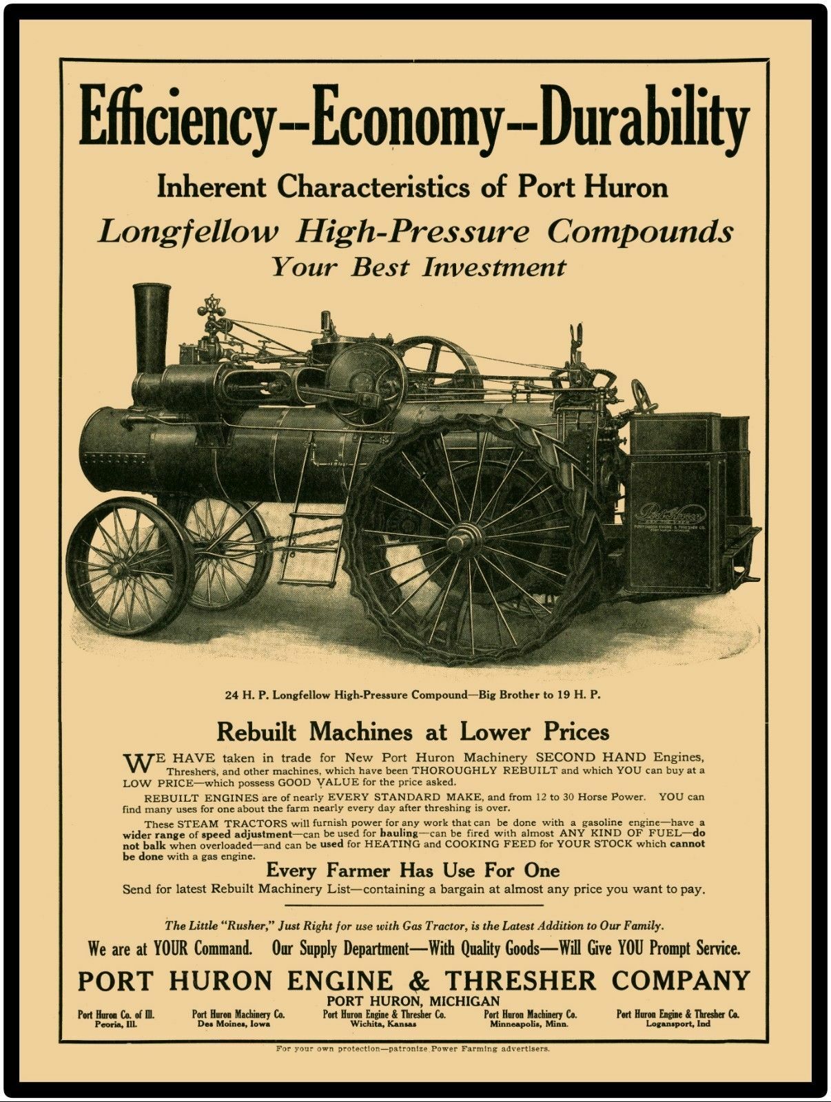 Port Huron Engine & Thresher Company New Metal Sign Longfellow Compound Traction