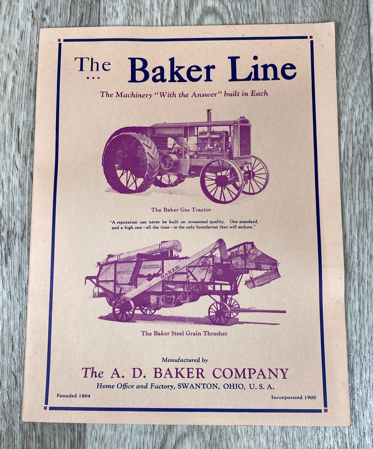 Vintage A. D. Baker Company Catalog Gas Tractor Grain Thresher Swanton Ohio