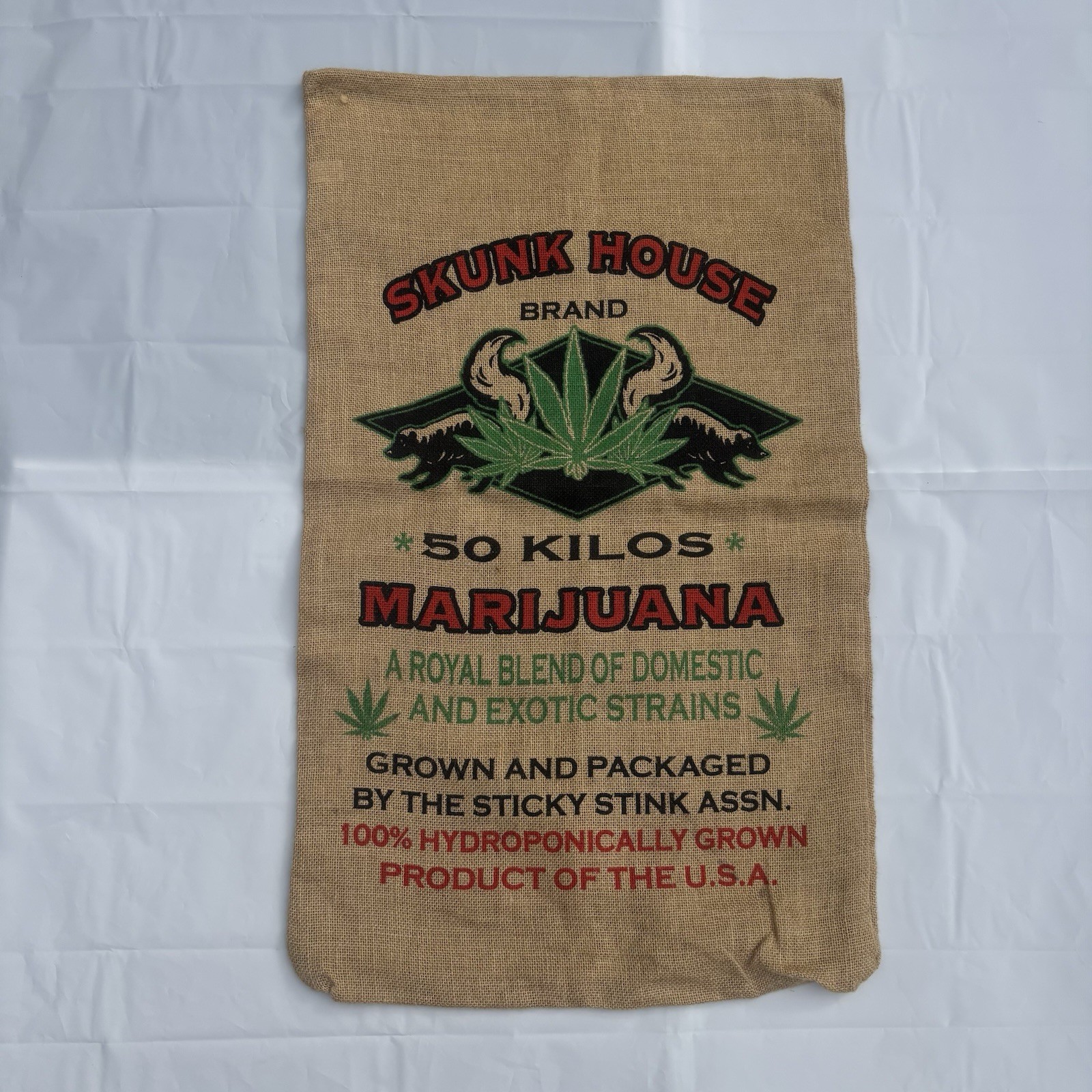 Skunk House Marijuana 50 Kilos Burlap Sack Novelty Wall Decor Pot Leaf 20×33