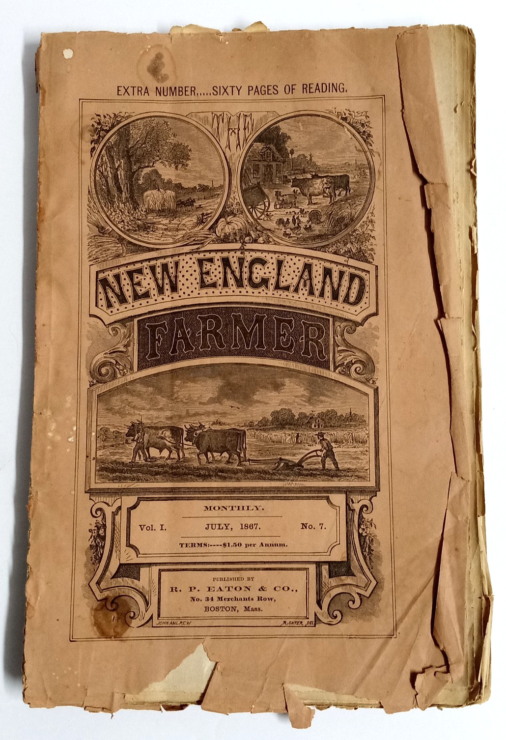 1867 New England Farmer July Monthly Devoted to Agriculture RP Eaton & Co Boston