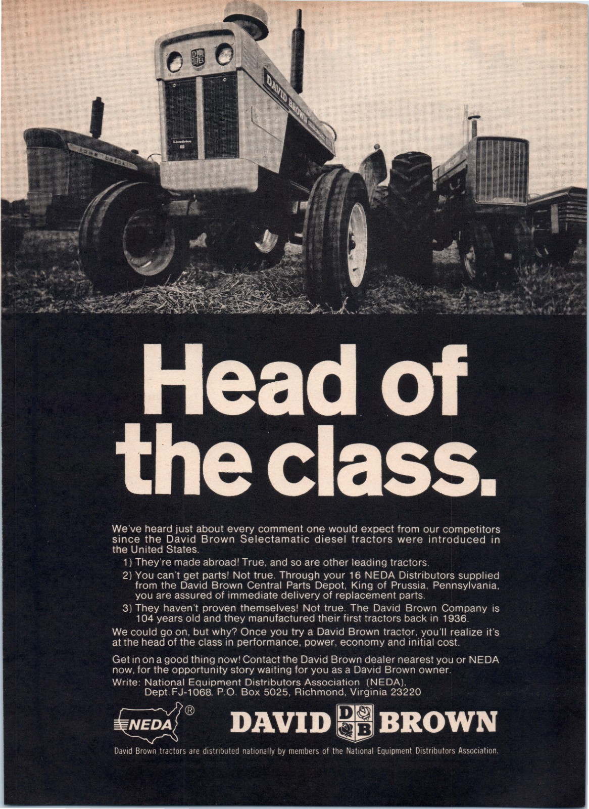 1969 David Brown Selectamatic Diesel Tractor 60&rsquo;s Vintage Print Ad