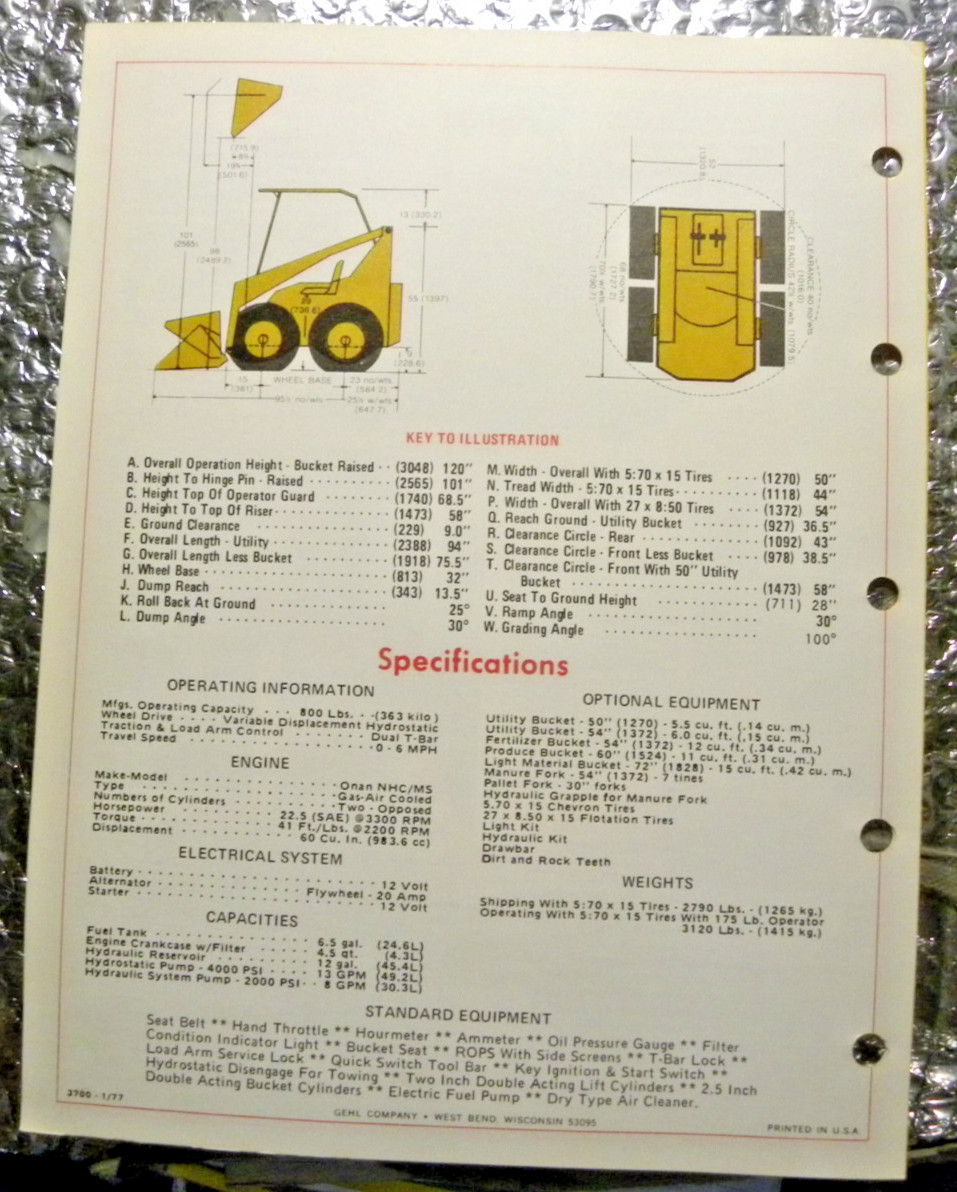 Vintage Factory GEHL Dealer&rsquo;s Brochure Hydrostatic Skid Steer Loader 2600