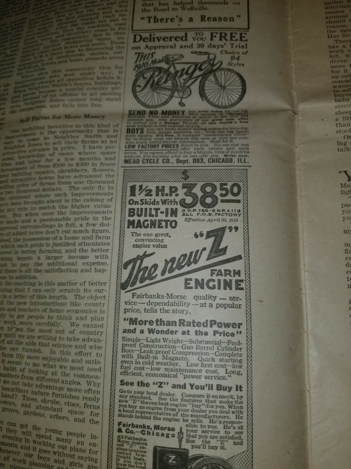 FARM and FIRESIDE The National Farm Paper 1916 Ram Head Birch Motors Da Laval