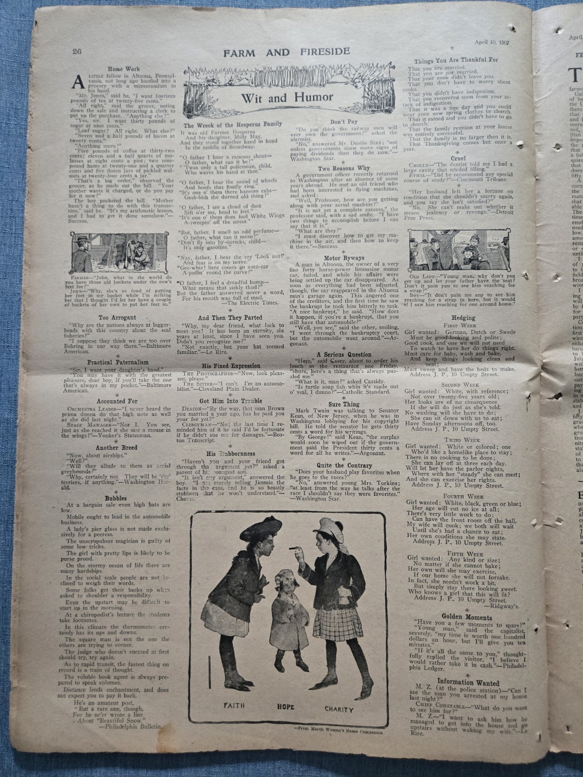 Farm & Fireside Newspaper April 10 1907 Articles Ads Fashion News Humor