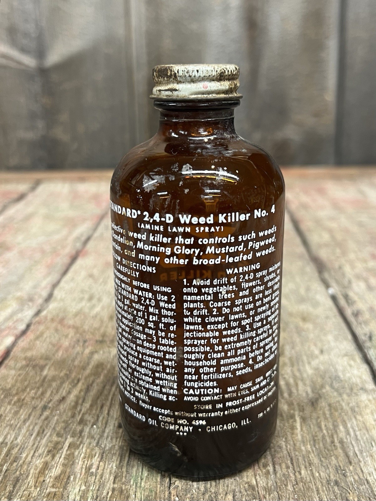 Vintage STANDARD 2,4 -D Weed Killer No. 4 Glass Bottle Empty