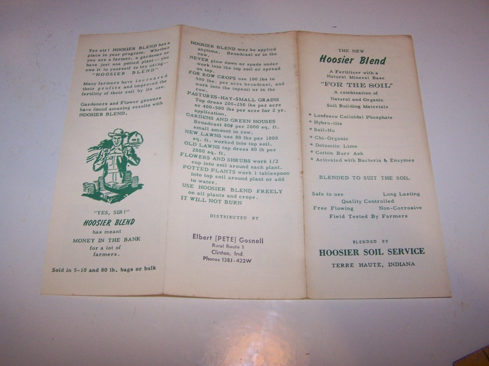 3 Vintage HOOSIER BLEND / SOIL SERVICE Fertilizer Brochures TERRE HAUTE INDIANA