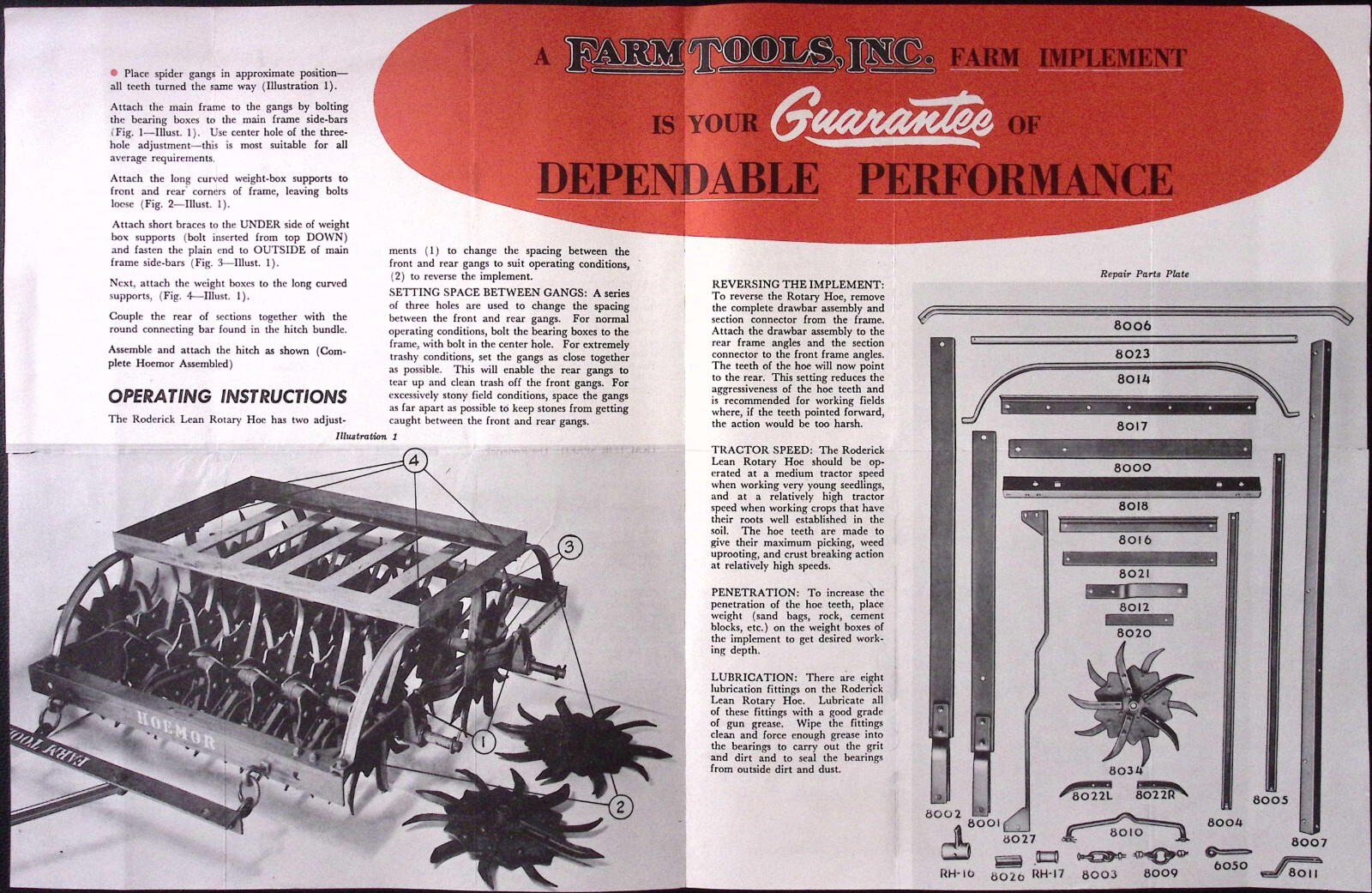 1954 Roderick Lean Hoemor Flexible Rotary Hoe Brochure Farm Tools Inc Mansfield