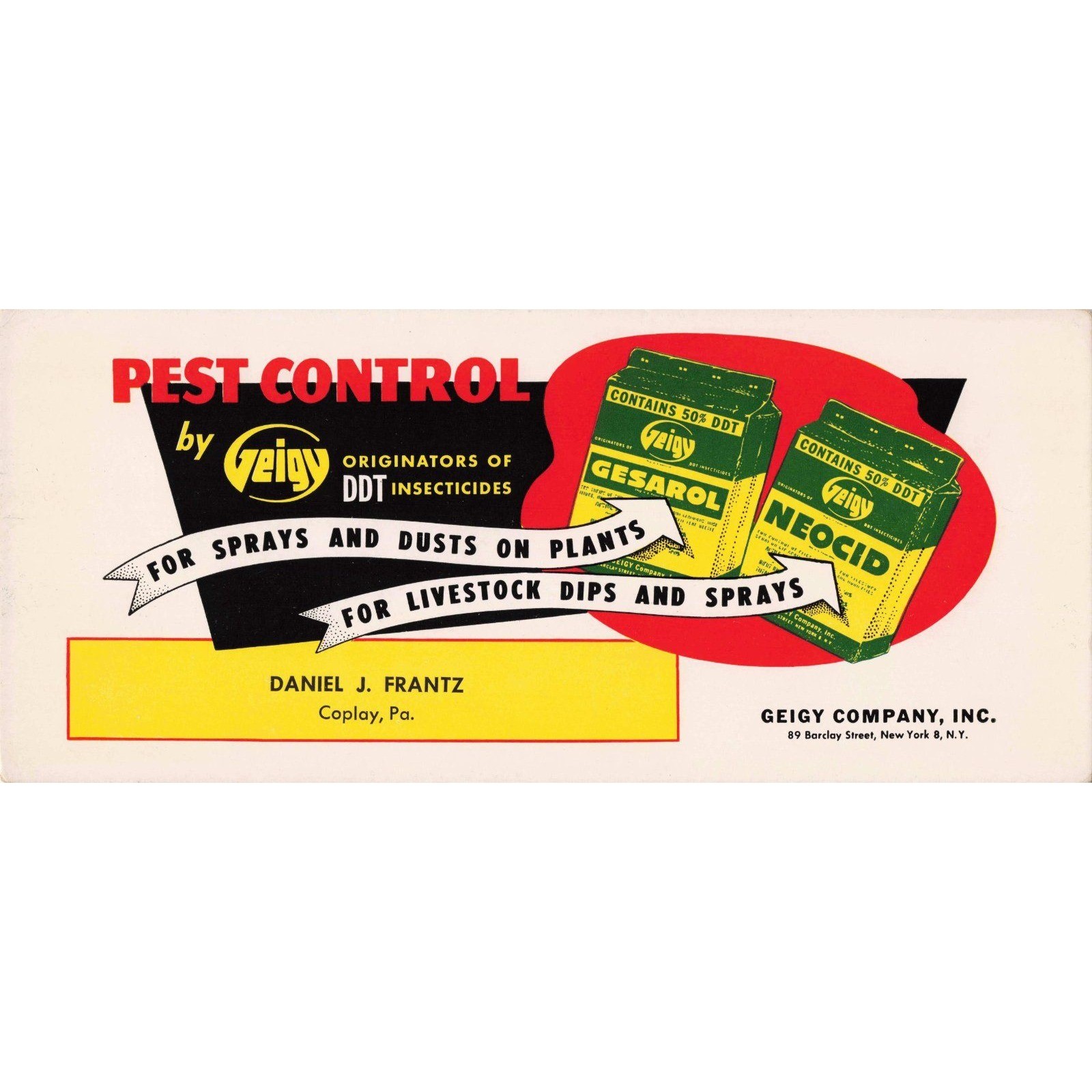 Vintage Geigy DDT Ink Blotter Gesarol Neocid Pest Control Coplay PA