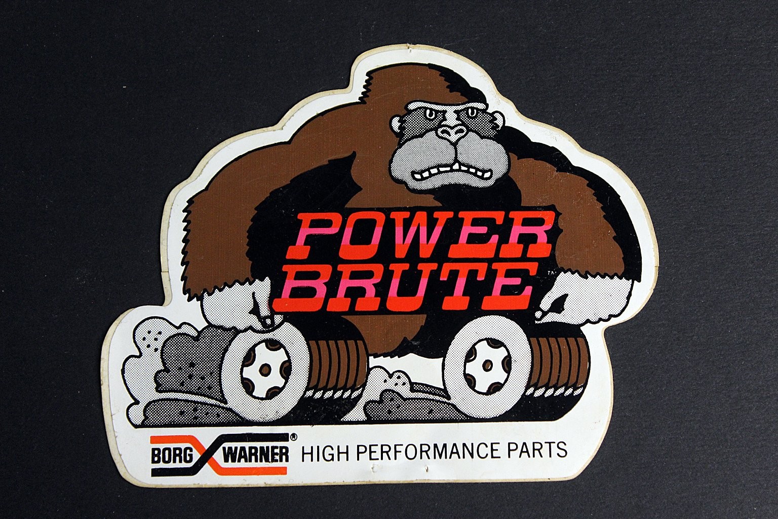 Borg Warner Power Brute Vintage Die-Cut Advertising Sticker 5in Brown