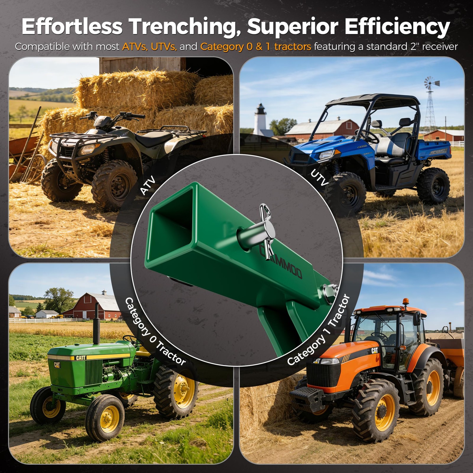 CAMMOO Hitch Mounted Trencher Ripper, Green