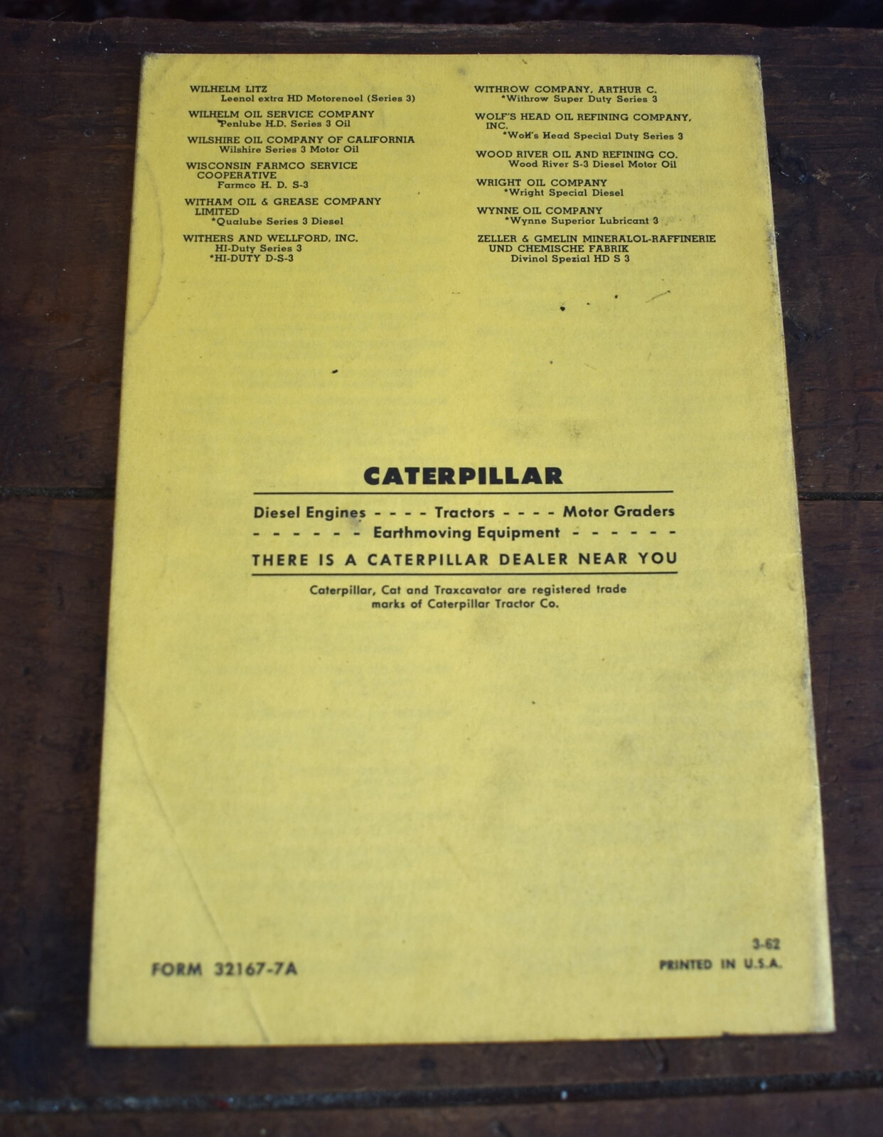 VIntage 1961 Caterpillar Diesel Engines Superior Lubricants Guide Brochure
