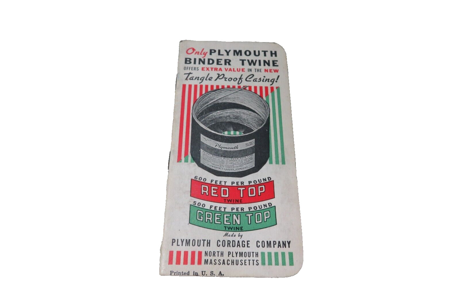 1939 Plymouth Binder Twine Pocket Notebook Plymouth Cordage Co No. Plymouth Mass
