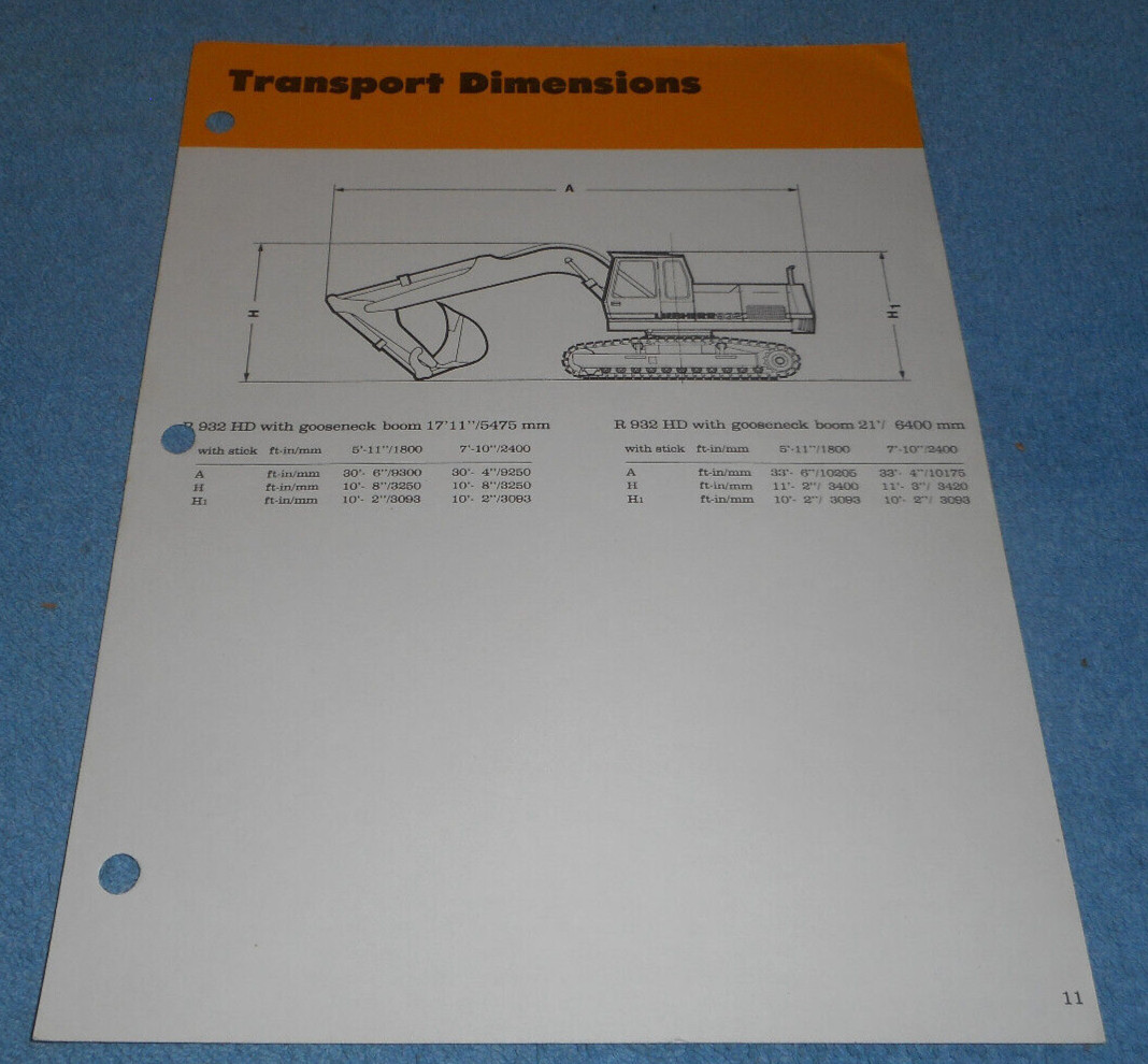 1980 Liebherr Transport Dimensions Diagram R 932 HD Excavator Gooseneck Boom