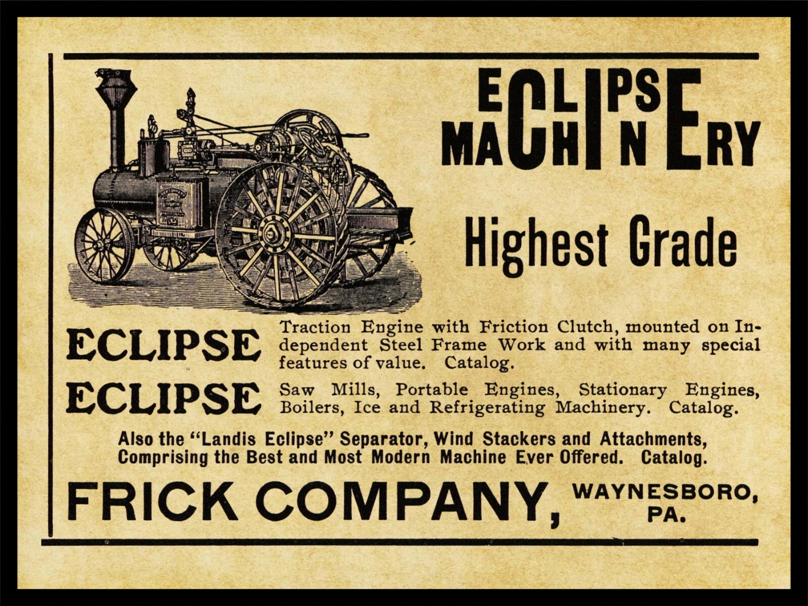 1905 Frick Traction Engine NEW Metal Sign: Waynesboro, Pennsylvania