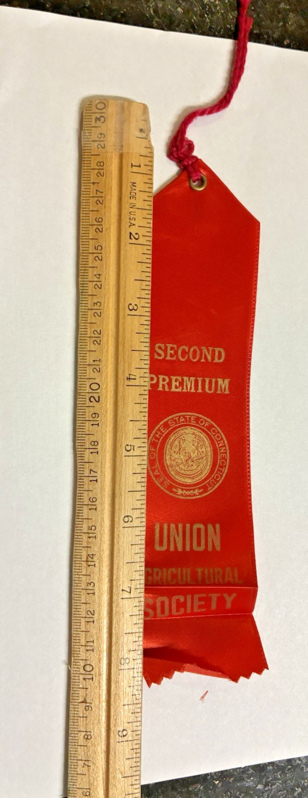 VINTAGE UNION AGRICULTURAL SOCIETY SECOND PREMIUM RIBBON – CONNECTICUT