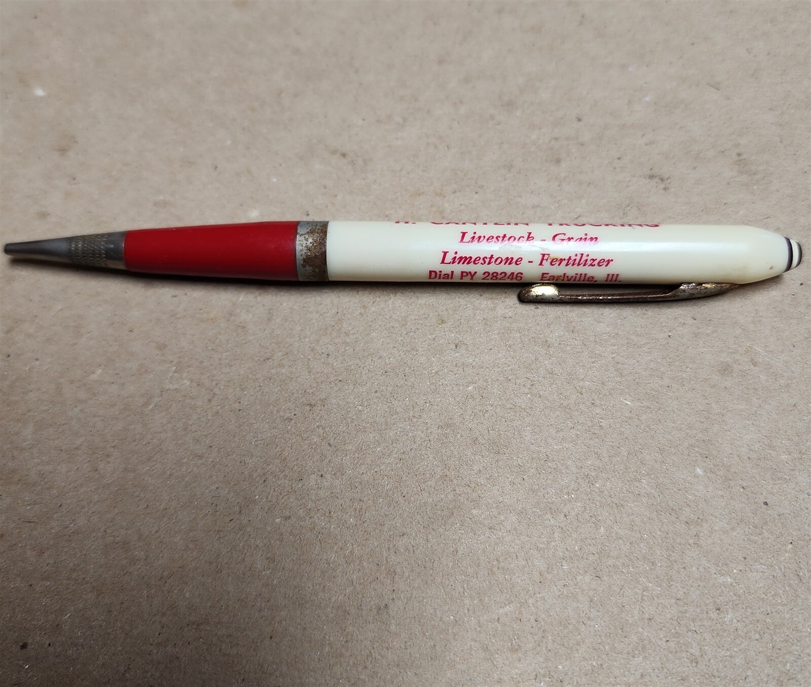 VINTAGE H. CANTLIN TRUCKING MECHANICAL PENCIL LIVESTOCK GRAIN EARLVILLE ILLINOIS